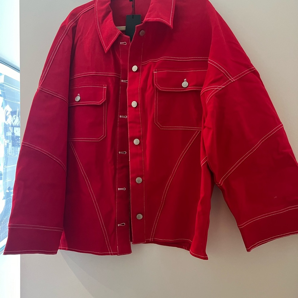 Cherry red BY DYLN oversized denim jacket size small